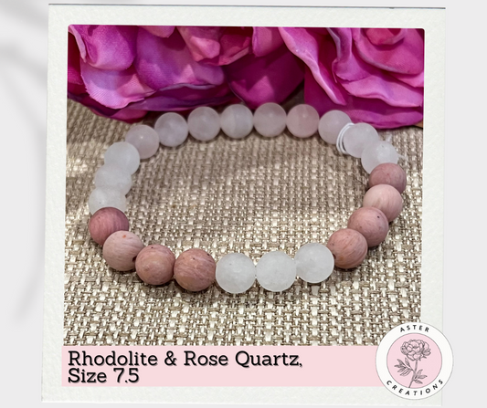 Rhodolite & Rose Quartz Bracelet, Size 7.5