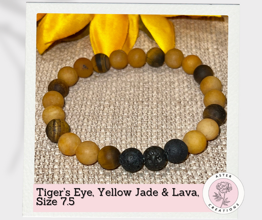 Tiger's Eye, Yellow Jade & Lava Bracelet, Size 7.5