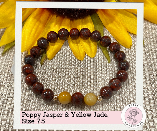 Poppy Jasper & Yellow Jade Bracelet, Size 7.5