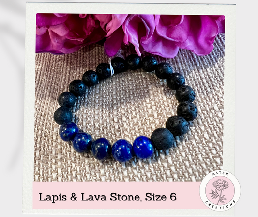 Lapis & Lava Stone Bracelet, Size 6