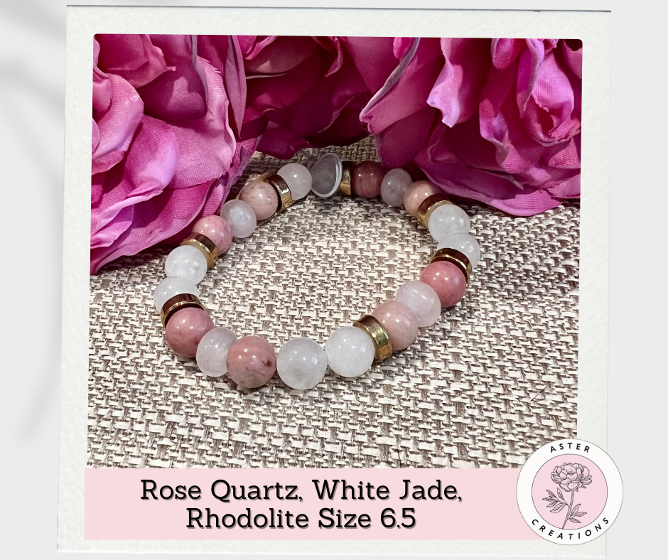 Rose Quartz, White Jade & Rhodolite Size 6.5