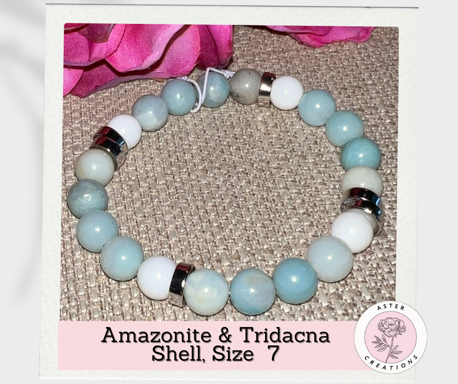 Amazonite & Tridacna Shell Bracelet, Size 7