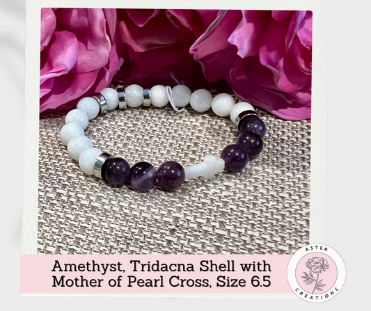 Mother of Pearl Cross Bracelet, Size 6.5