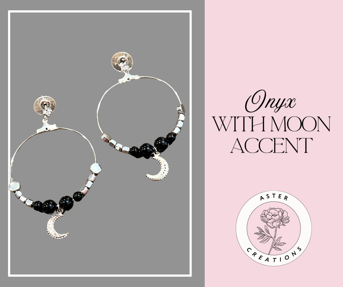 Onyx Moon Hoop Earrings