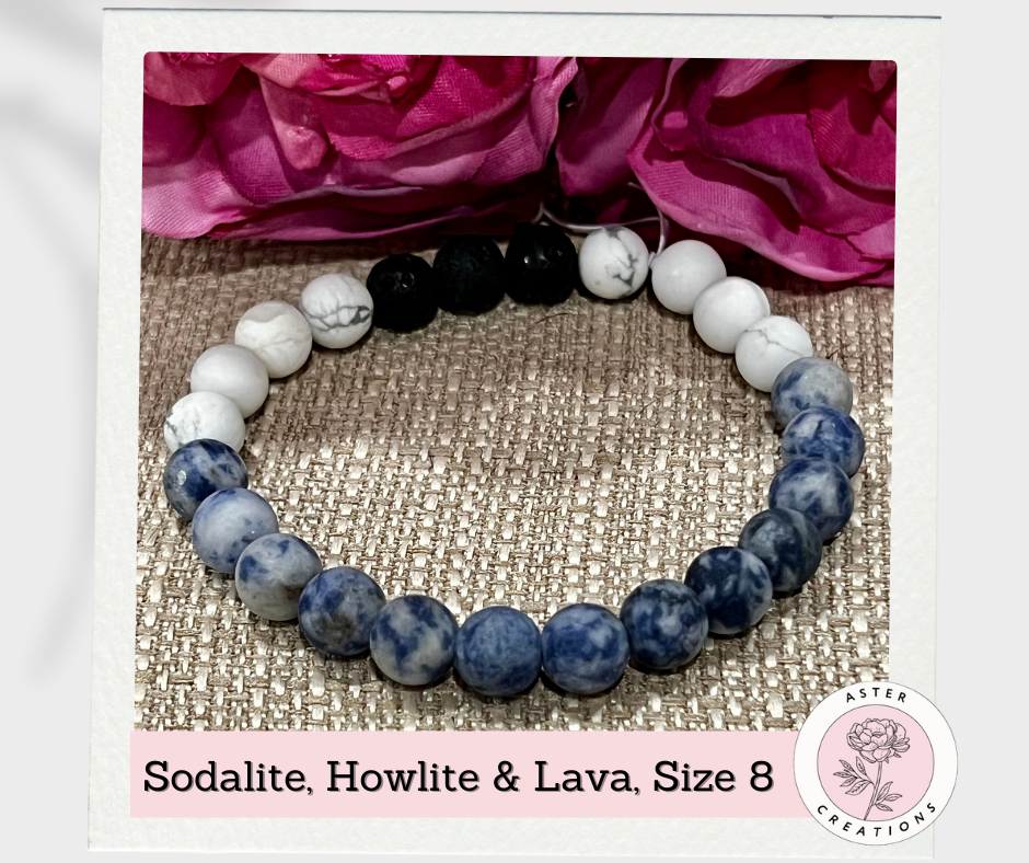 Sodalite, Howlite & Lava Bracelet, Size 8