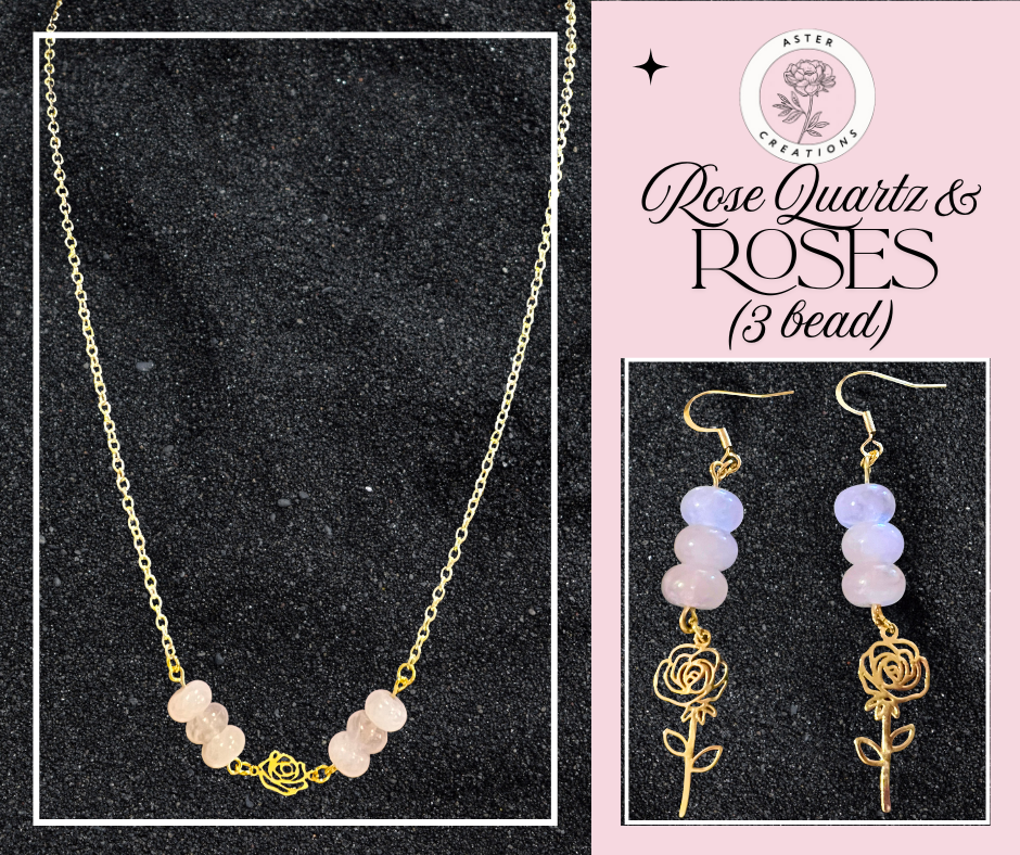 Rose Quartz & Roses Necklace and Earring Sets