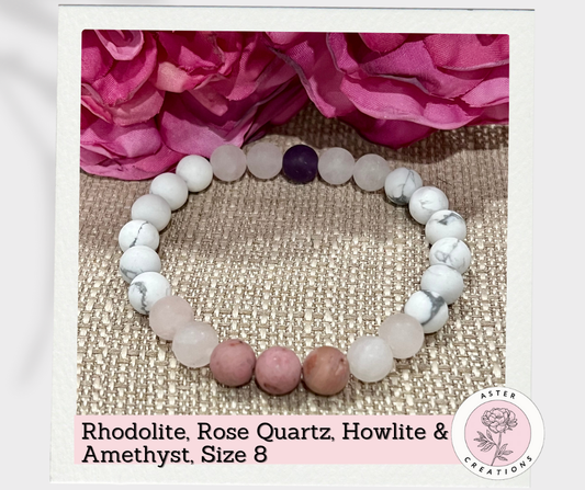 Rhodolite, Howlite & Rose Quartz Bracelet, Size 8