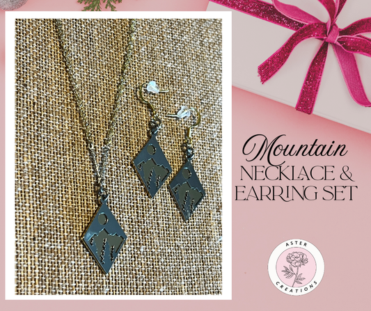 Mountain Scene Necklace and Earring Set
