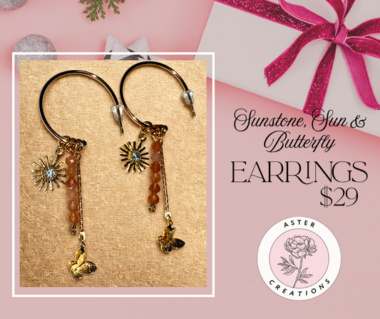 Sunstone & Butterfly Earrings
