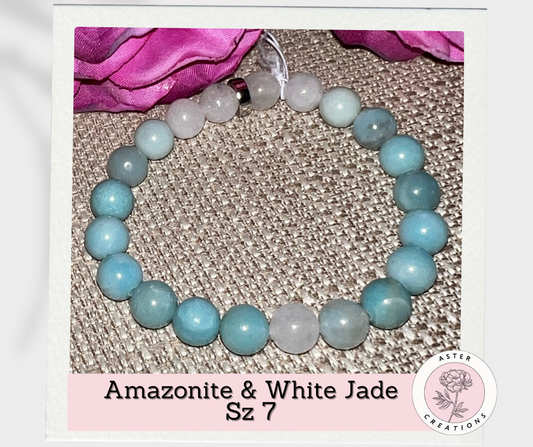 Amazonite & White Jade Bracelet, Size 7