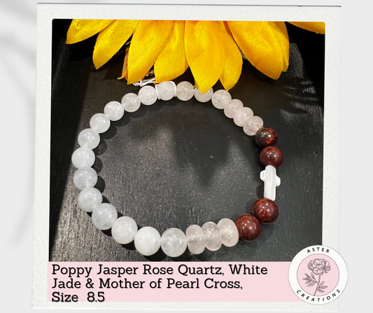 Mother of Pearl Cross Bracelet, Size 8.5