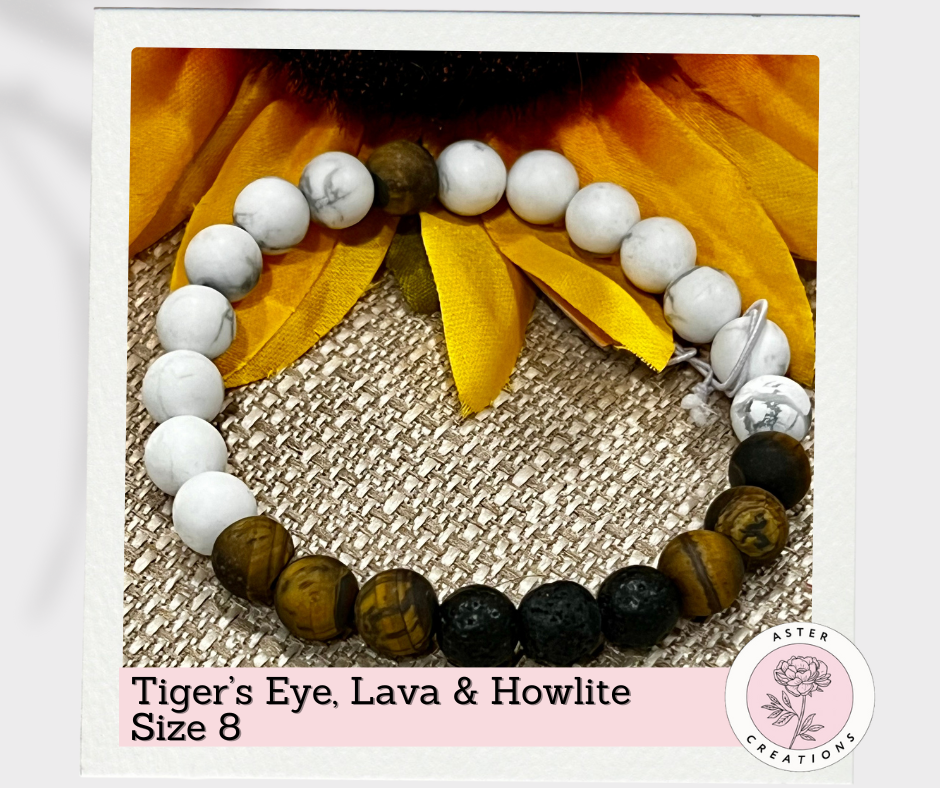 Tiger's Eye, Lava & Howlite Bracelet, Size 8