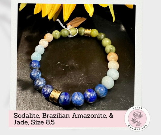 Sodalite, Brazilian Amazonite & Jade Bracelet, Size 8.5