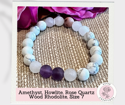 Amethyst, Rose Quartz Bracelet, Size 7