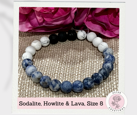 Sodalite, Howlite & Lava Bracelet, Size 8