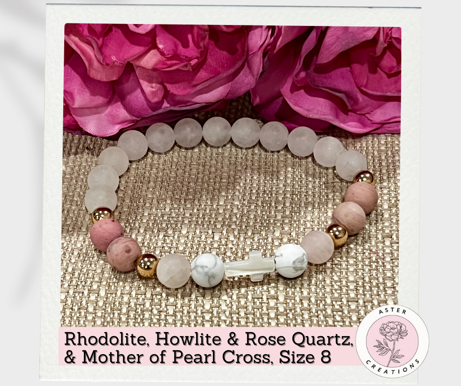 Mother of Pearl Cross Bracelet, Size 8