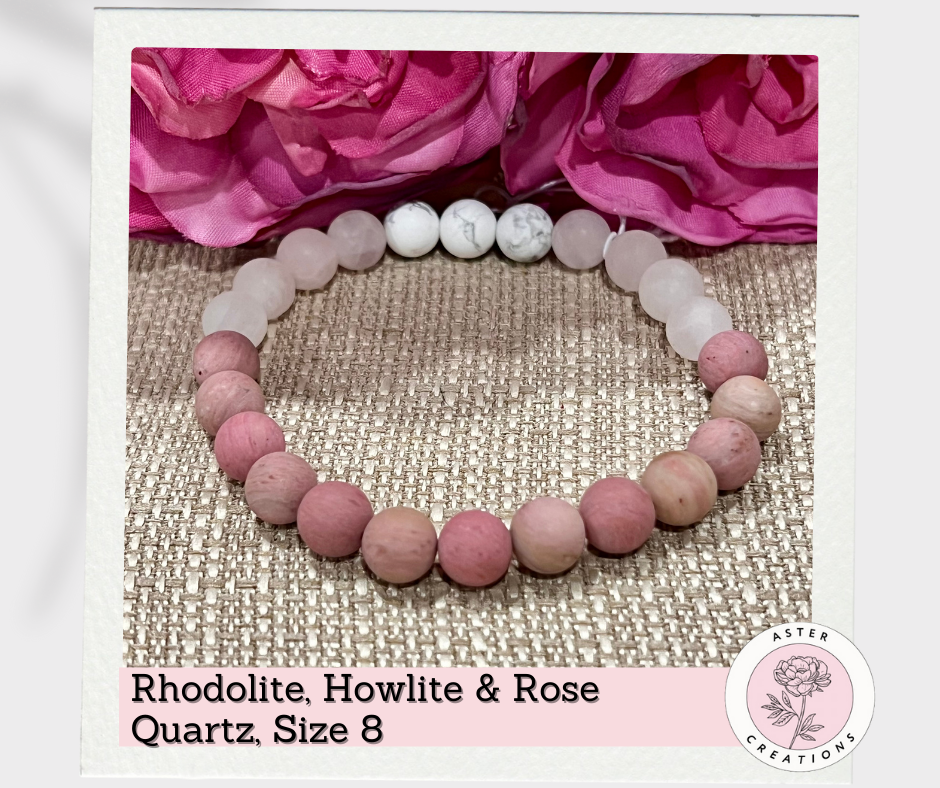 Rhodolite, Howlite & Rose Quartz Bracelet, Size 8