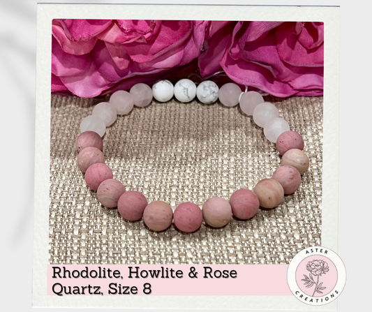 Rhodolite, Howlite & Rose Quartz Bracelet, Size 8