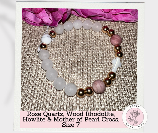 Mother of Pearl Cross Bracelet, Size 7