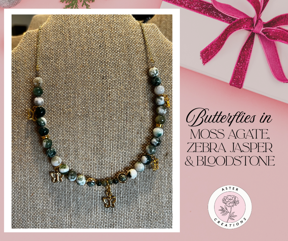 Butterflies with Moss Agate Necklace