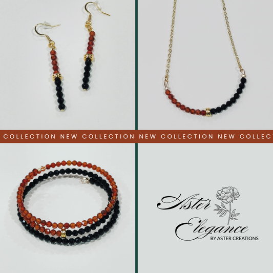 Hessonite Garnet and Black Onyx Trio