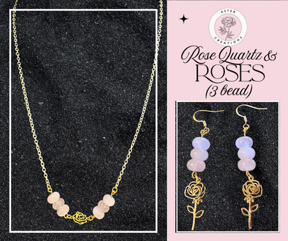 Rose Quartz & Roses Necklace and Earring Sets