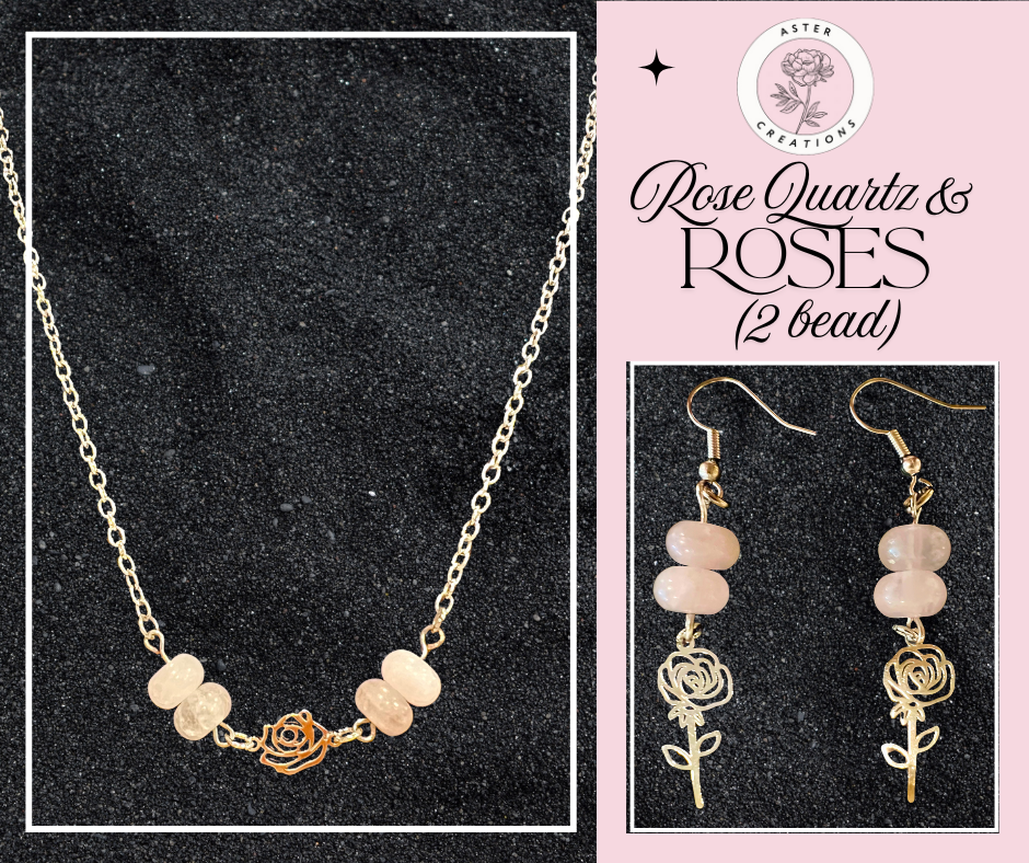 Rose Quartz & Roses Necklace and Earring Sets