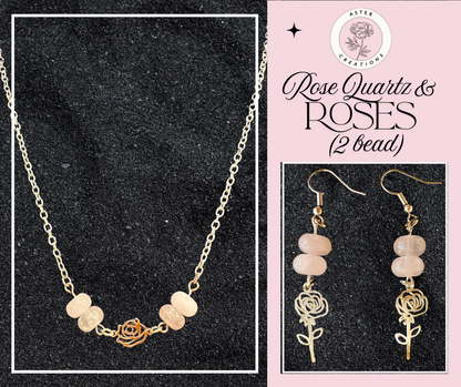 Rose Quartz & Roses Necklace and Earring Sets