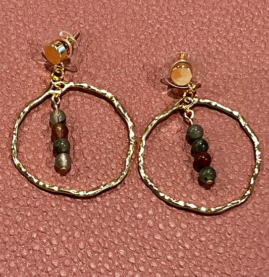 Studded Hoops with Bloodstone