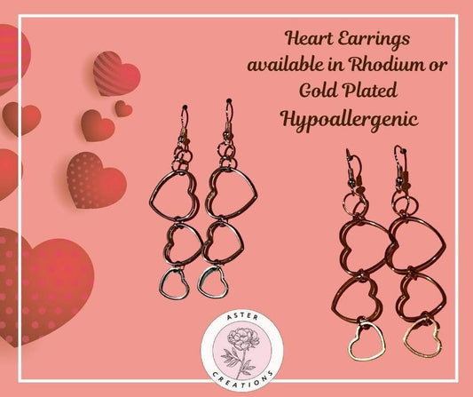 Triple Heart Dangle Earrings