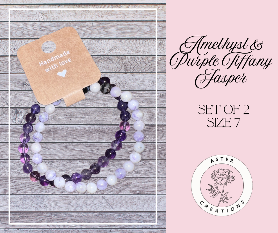 Amethyst & Purple Tiffany Jasper Bracelets Sz 7