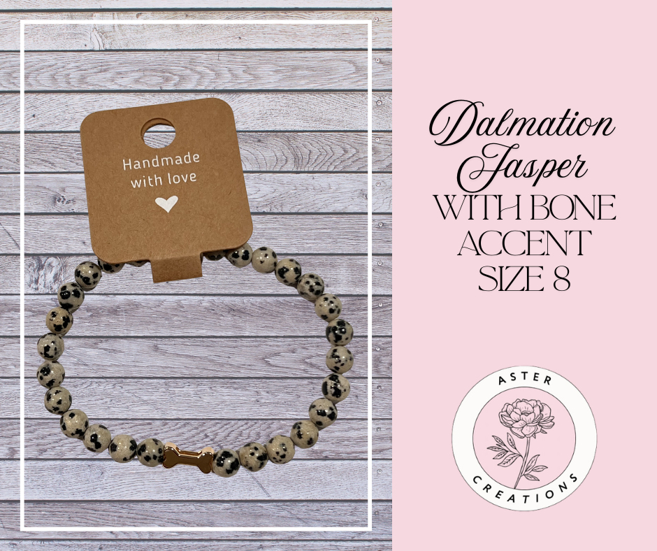 Dalmation Jasper Bracelet with Bone Accent Size 8