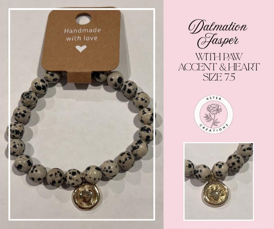 Dalmation Jasper Paw Bracelet Sz. 7.5'