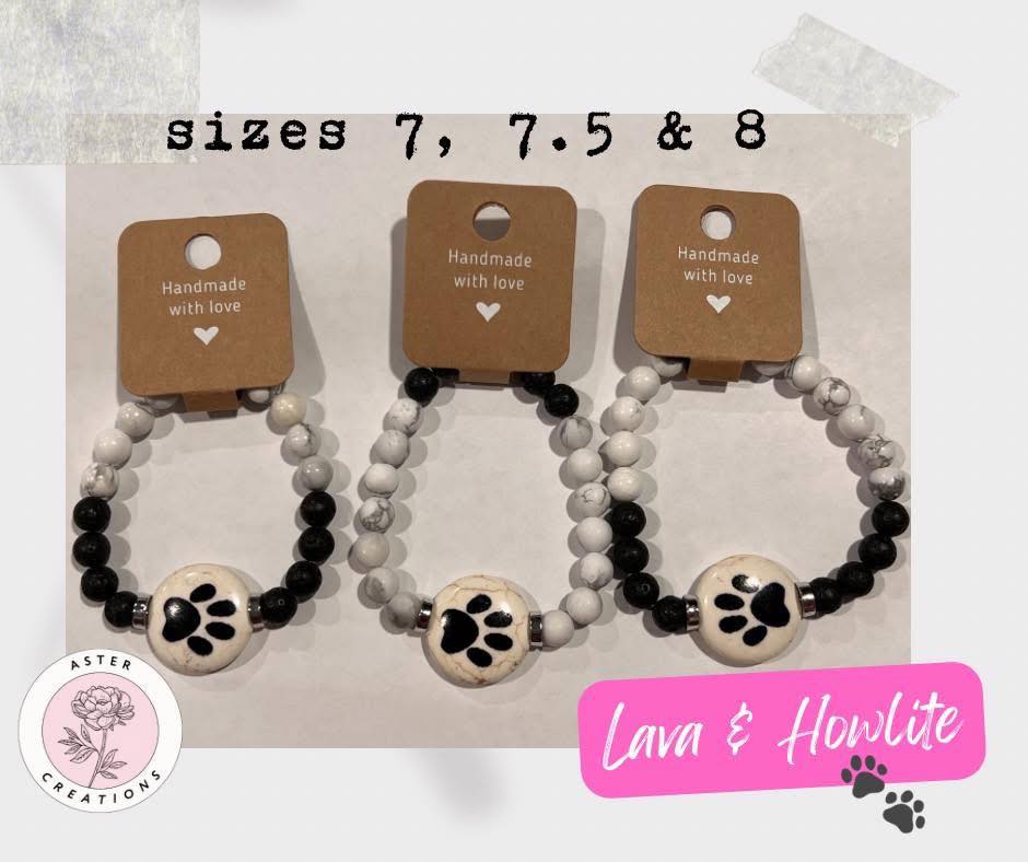 Lava & Howlite Paw Bracelets